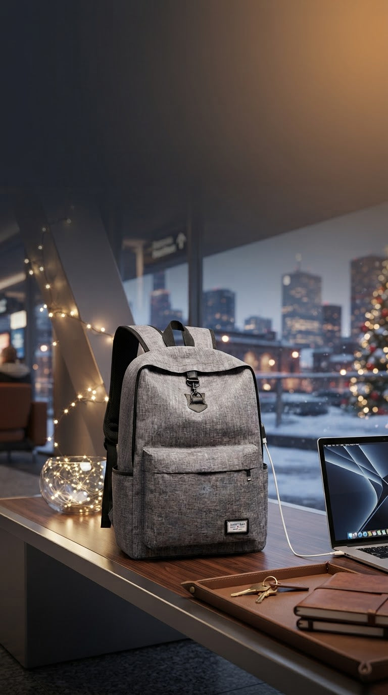 Mochila anti-roubo para portátil em cenário urbano de Natal