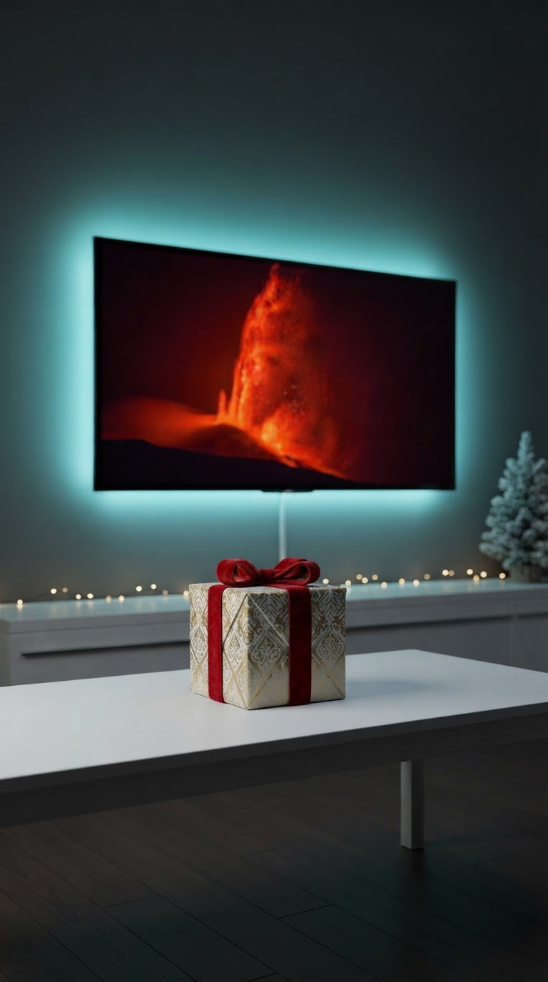 Luz LED ambiente para TV num cenário de cinema em casa e Natal