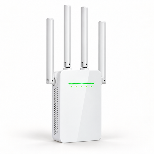Extensor Wi-Fi branco com quatro antenas