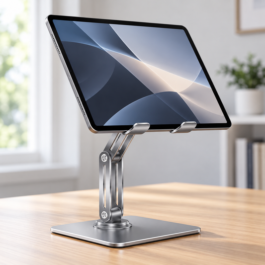 Suporte prateado articulado de 360 graus com tablet